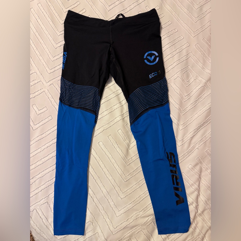 Virus Leggings | Size Large | Black Cobalt Blue